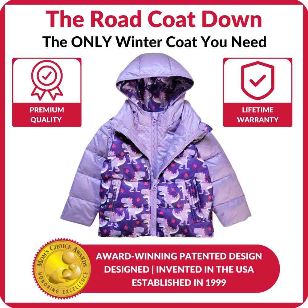 Onekid Car Seat Coat | The Road Coat Down - Purple Raptor Print - Image 6