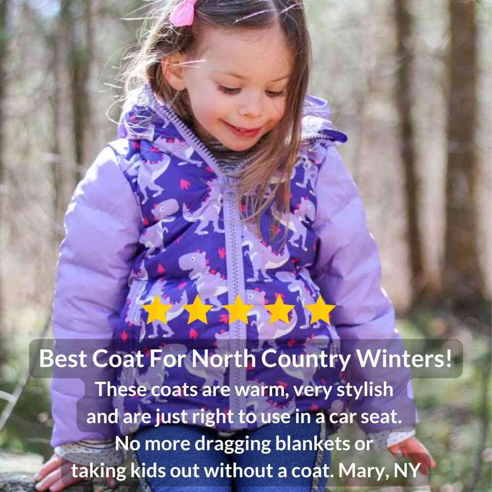 Onekid Car Seat Coat | The Road Coat Down - Purple Raptor Print - Image 8