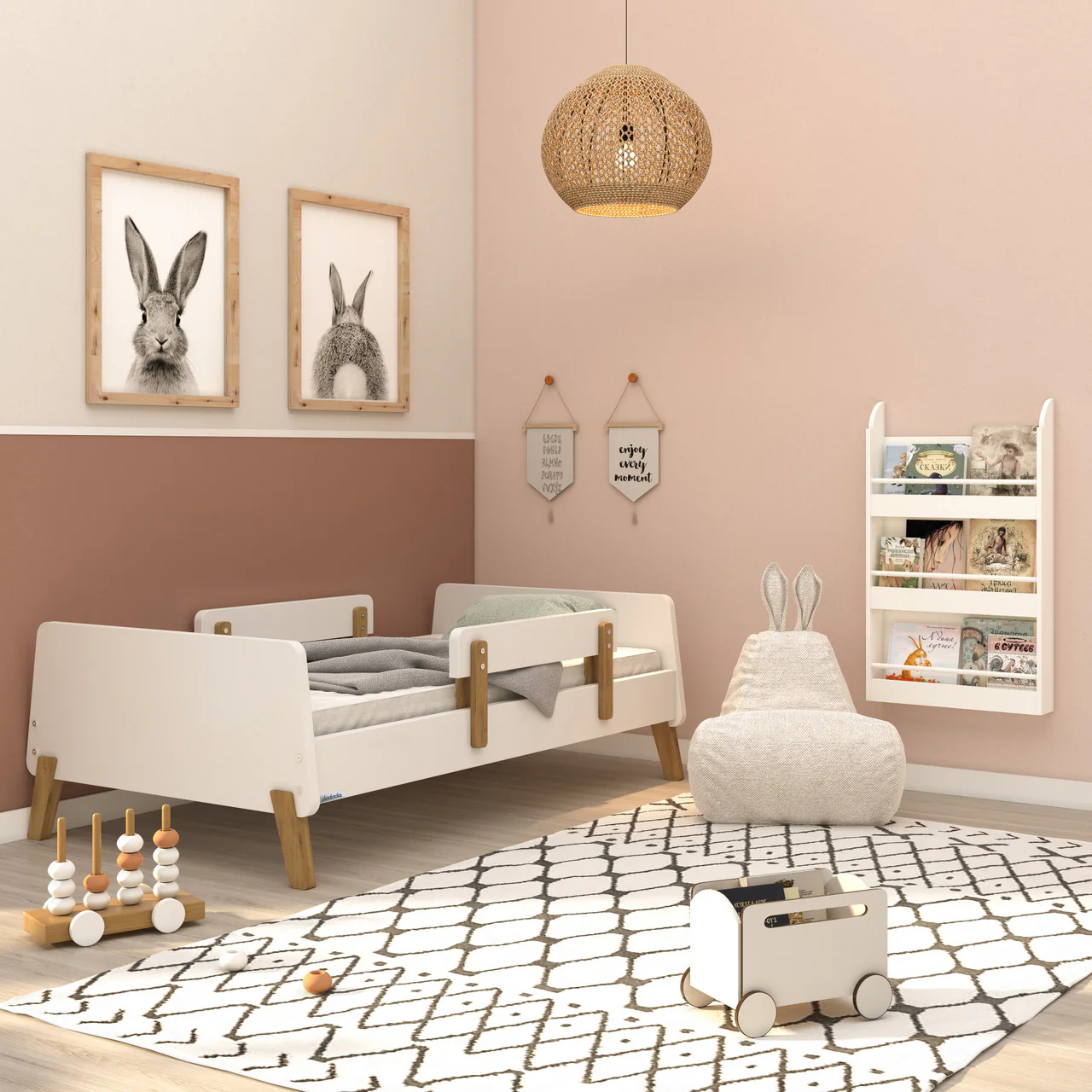 dadada Muse Collection Toddler Bed in White and Natural - Image 3